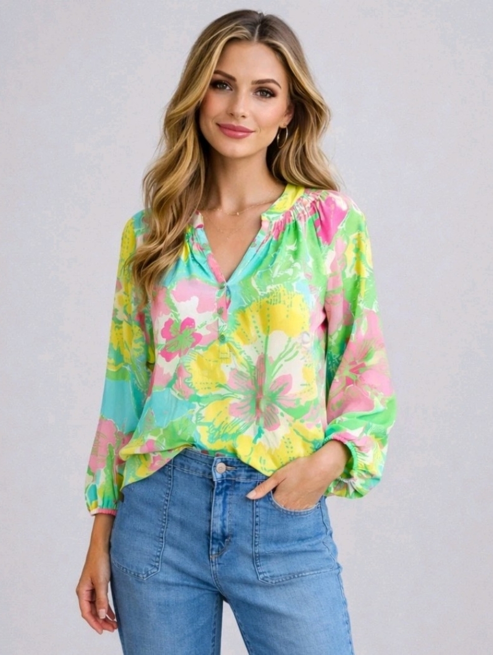 Lilly Pulitzer Elsa Silk Top Shorely Blue Big Flirt Size M Heritage Dopamine